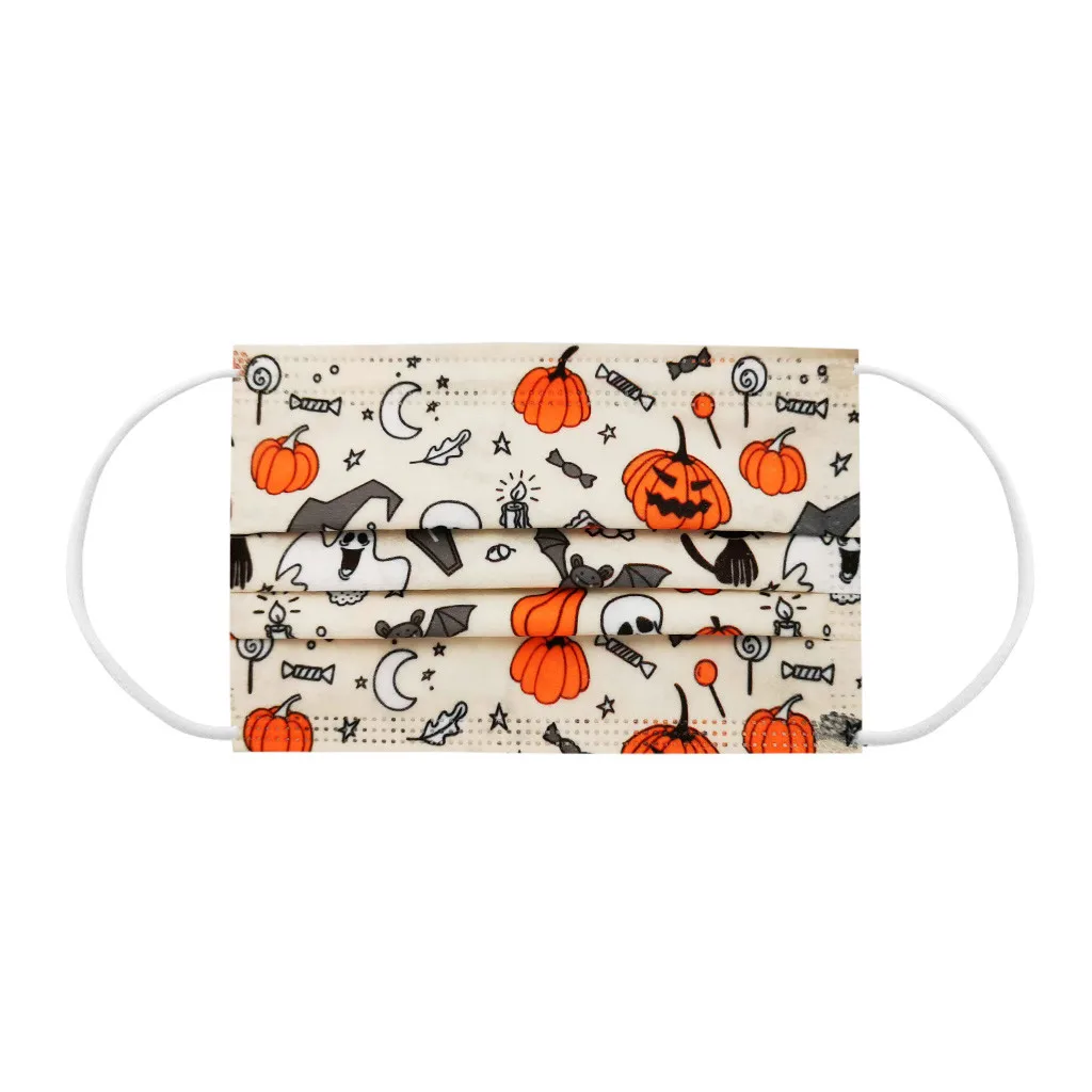 Детская маска с белым принтом на Хэллоуин 3 слойная дышащая одноразовая ушной