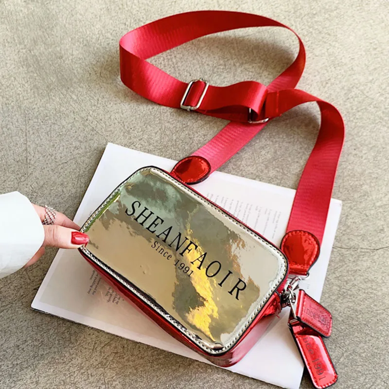 

Crossbody Bag Mirror Leather Casual Square Messenger Bag For Women Wide Strap Crossbody Shoulder Bags Young Girl Shoulder Purse