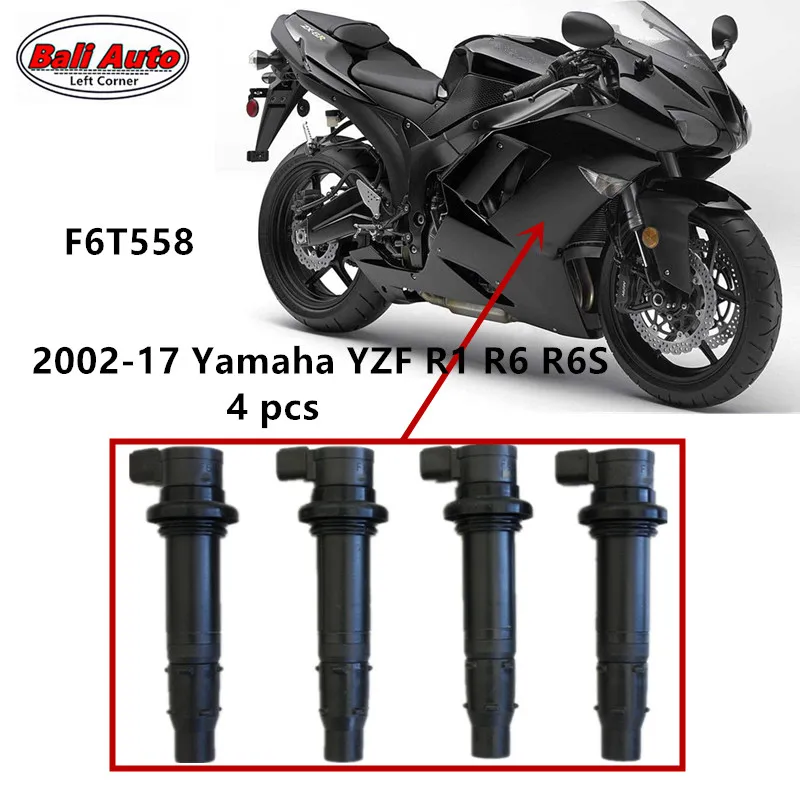 Набор из 4 шт. левый угол настоящая Катушка зажигания для 2002-17 Yamaha YZF R1 R6 R6S VMX V Max No#5VY-82310-00-00 5VY823100000 F6T558