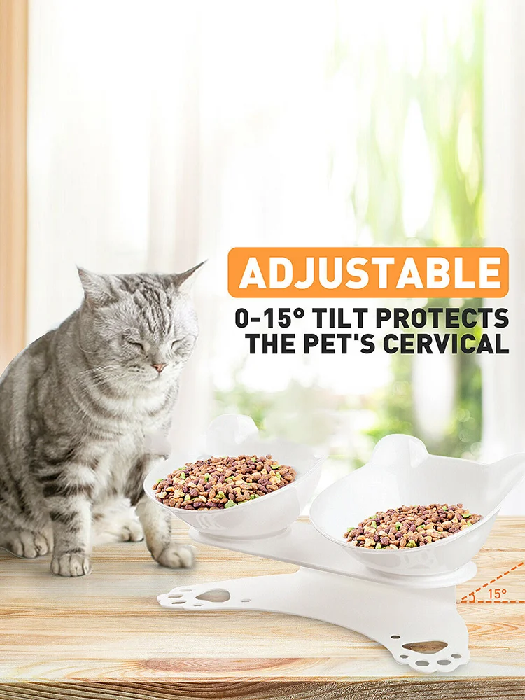 

Non-slip Cat Double Bowls Raised Stand Pet Dish Food Water Bowl Dog Feeder For Protection Cervical Supprot Dropshipping