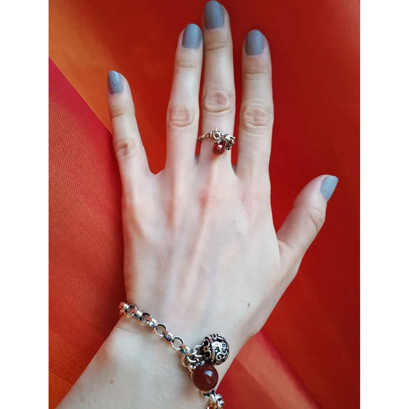 

MEYRROYU Sterling Silver New Fashion Elephant Red Crystal Pendant Opening Rings For Women Distressed Retro Index Finger Jewelry