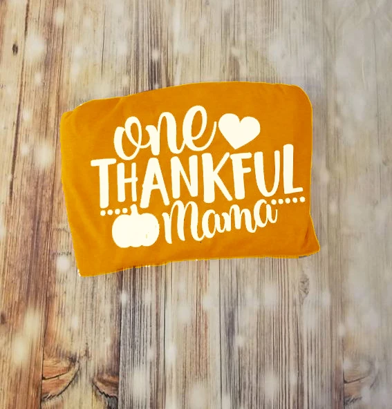 

ONE THANKFUL MAMA T-shirt Halloween pumpkin Thanksgiving days gift for mom graphic slogan fashion casual tumblr tee shirt- K106