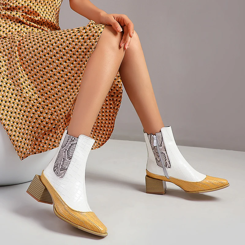 

Women ankle boots plus size 22-28cm length autumn and winter warm plush women shoes zipper square heel Snake Chelsea boots