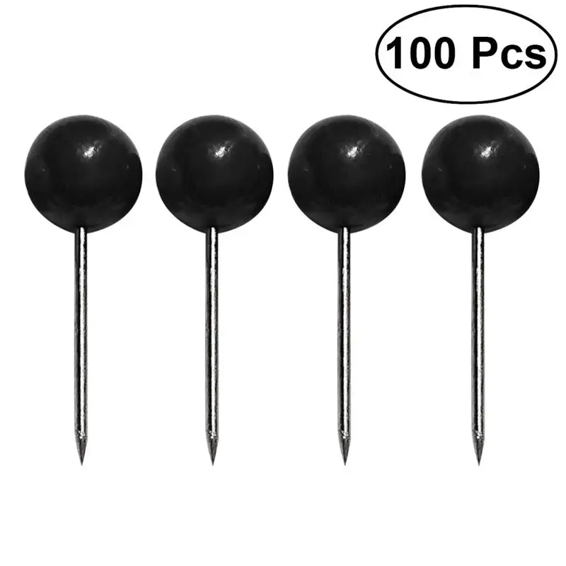 

100Pcs Push Round Ball Head Map Tacks with Stainless Point for Office Home Crafts DIY Marking (Black)