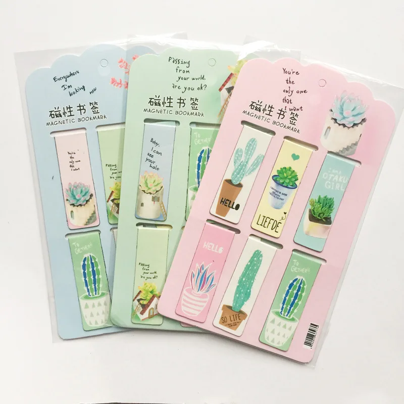 

6 pcs/set Fresh Cactus Pot Cultured Plant Magnetic Bookmarks Page Flag Magnet Book Marks Novelty School Office Supplies