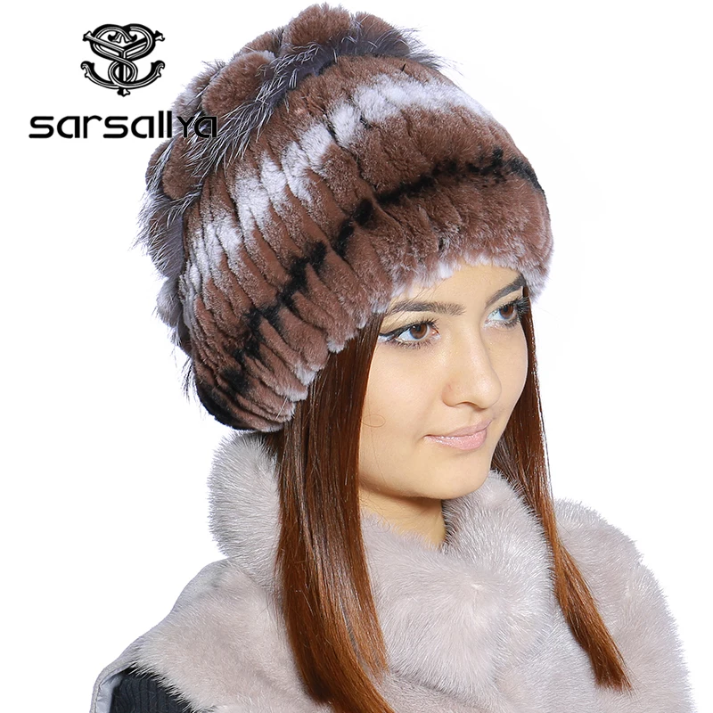 SARSALLYA Зимой меховая шапка для женщин реального рекс кролика с silver fox меховой