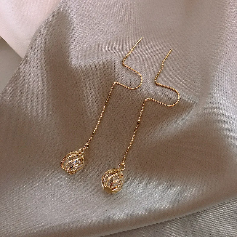

Temperament Heart Star Water Drop Long Tassel Drop Earring For Women Elegant Gold Color Chain Crystal Hollow Ear Line Jewelry