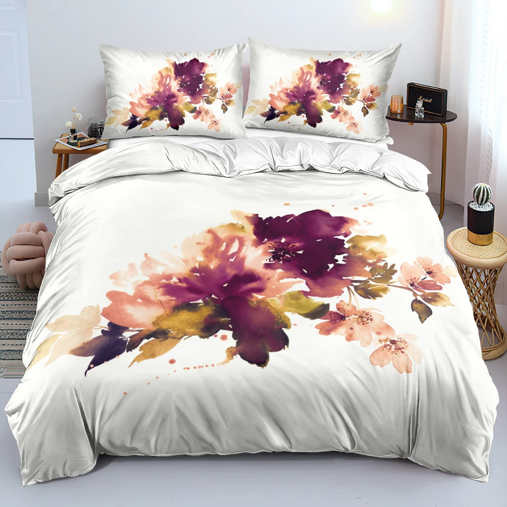 

Постельное белье с 3D рисунком цветов, белое прочное стеганое покрывало, Комплект постельного белья, двойное, Королевский, большой размер ...