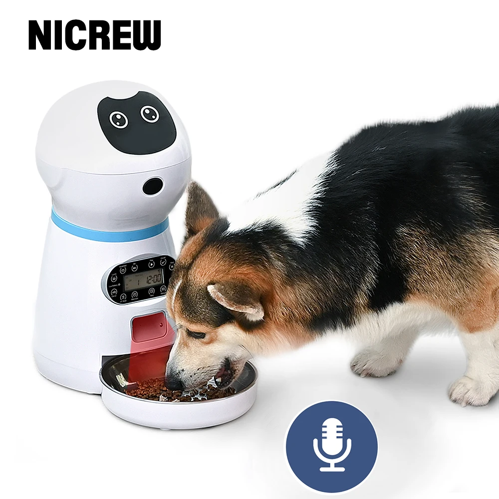 

NICREW Automatic Pet Feeder Dog Bowl 3L Pet Food Dispenser Feeder Vending Machine Large Cat Dog 4 Meal Voice Recorder &Timer