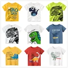 От 2 до 8 лет Одежда для мальчиков футболки с короткими рукавами из 100% хлопка детская одежда с рисунком динозавра летняя одежда для детей
