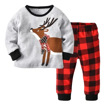 Whimsical Woodland Wonders: Christmas Elk Outfit Set for Baby Boys and Girls - Cozy Pajamas for Autumn & Spring 1