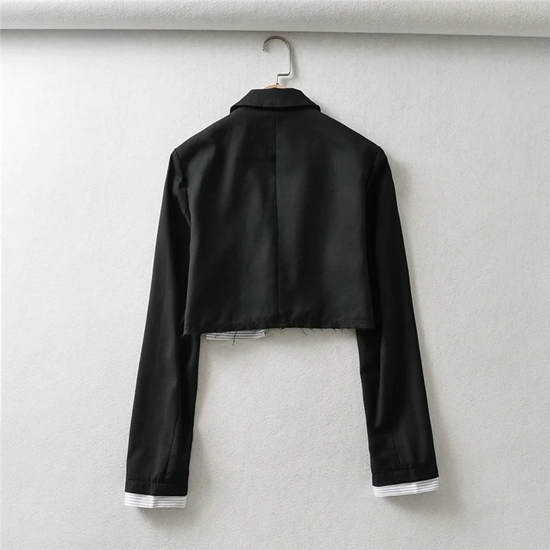 

Black White Patchwork Short Blazer Korean Fashion Simple Casual Single Button Short Blazer Sweet Girl Y2k Streetwear Slim Suit