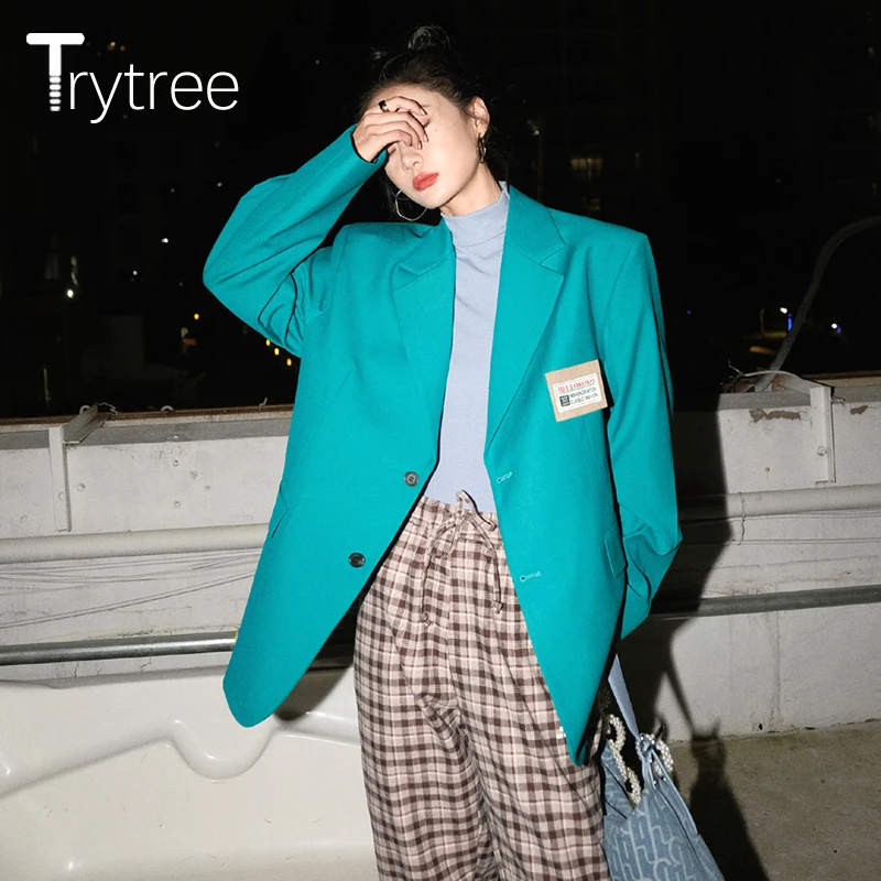 

Куртка Ttytree Женская Повседневная, модный Свободный пиджак с карманами, офисный однотонный жакет, верхняя одежда, осень-зима