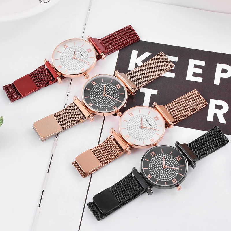 Женские часы с сетчатым ремешком Тонкие разноцветные женские из нержавеющей