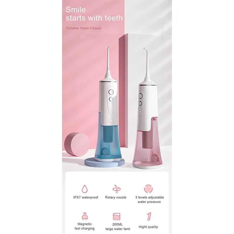 

Oral Irrigator 200Ml Rechargeable IPX7 Waterproof 3 Types of Flosser with Water Tank