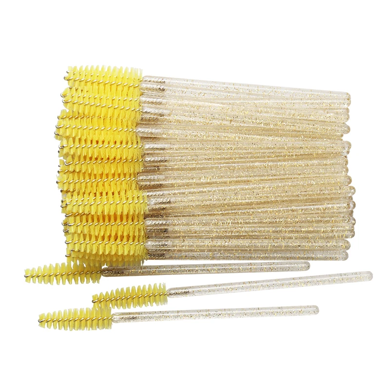 crystal full yellow 1000 шт/партия одноразовый Кристалл Ручка кисти для макияжа одноразовые ресницы тушь для ресниц палочки Аппликатор для ресниц удлинитель инструменты для макияжа - Handle Color: crystal full yellow