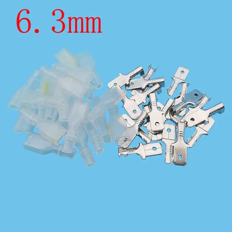 

20Pairs 6.3mm Male Crimp Spade Terminal Wire Connector Electrical Cable Crimp Terminal Block with Insulating Sleeve