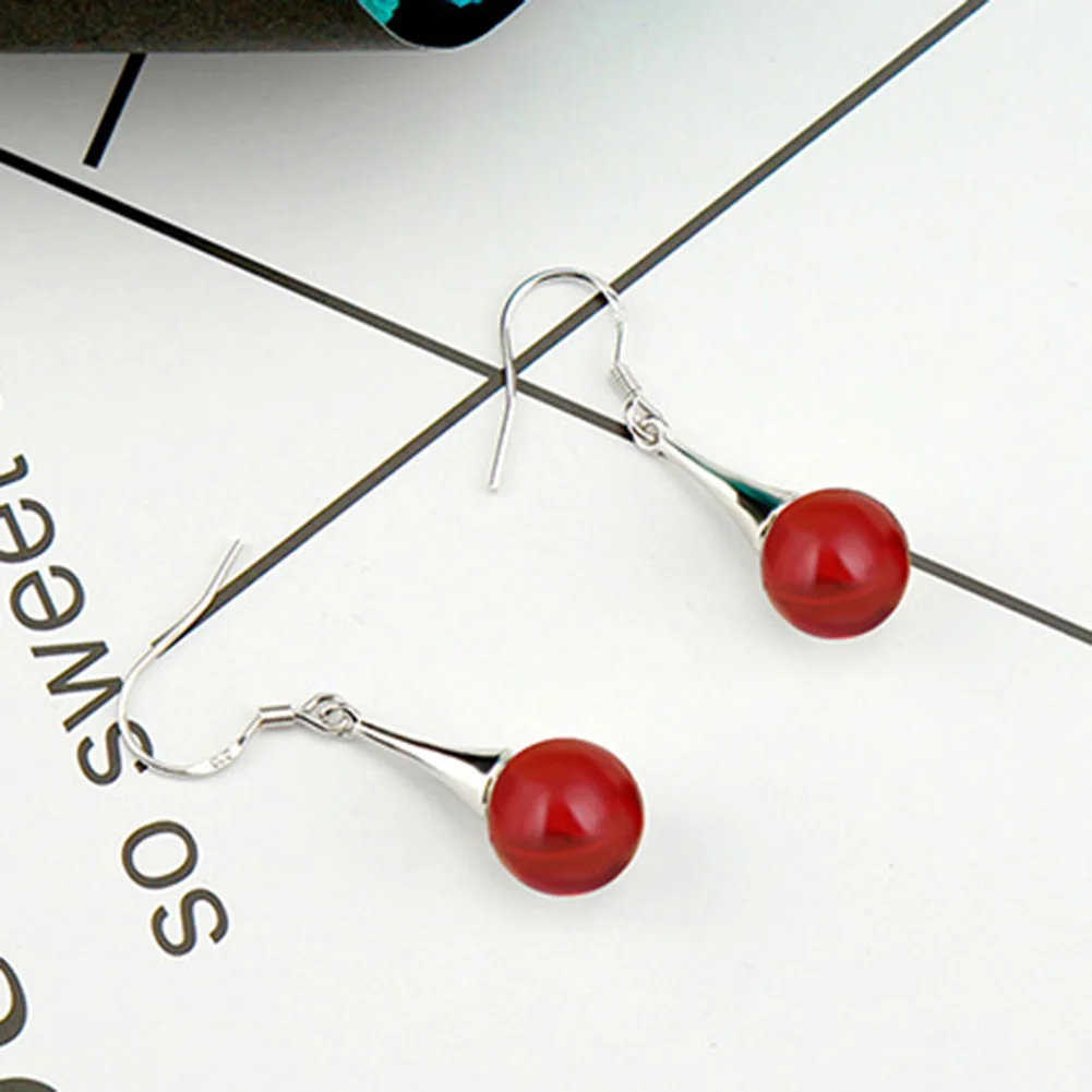 Элегантные женские Посеребренные Круглые Искусственные рубиновые серьги-крючки