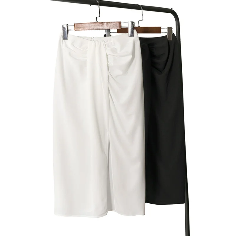 

Elegant Woman White Chiffon Skirt 2021 Summer Casual Female Pleated Beach Skirts Ladies Chic Solid Bow High Waisted Skirt
