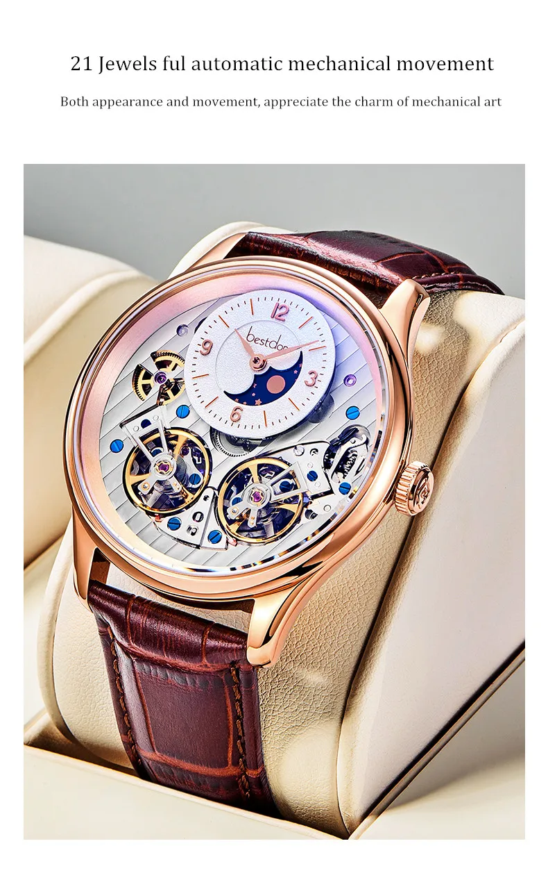 Двойной скелет MoonPhase швейцарские роскошные брендовые механические часы для мужчин полностью стальные водонепроницаемые автоматические мужские часы reloj montre