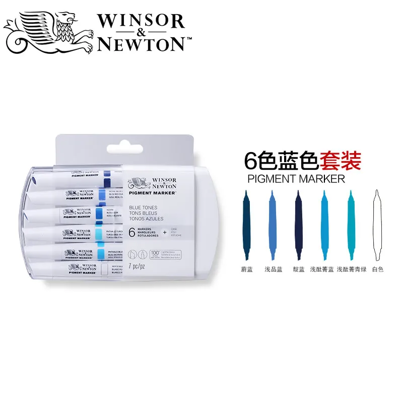 6 color blue Winsor& Newton высококачественный пигментный Маркер 6 цветов Набор для профессионального графического художника одежды дизайн художника поставки - Цвет: 6 color blue