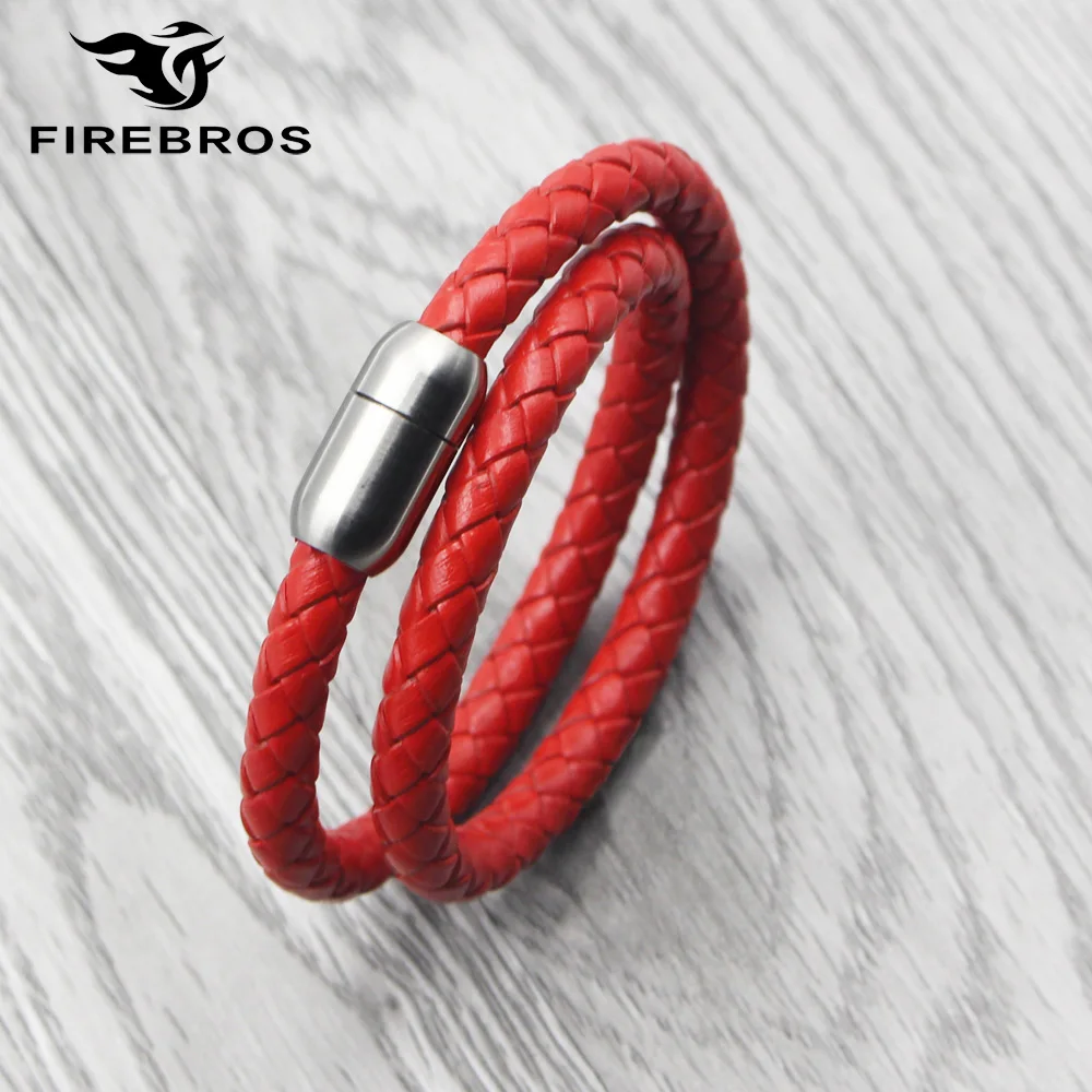 Браслет FIREBROS из натуральной кожи с двухслойной оплеткой Серебристый браслет