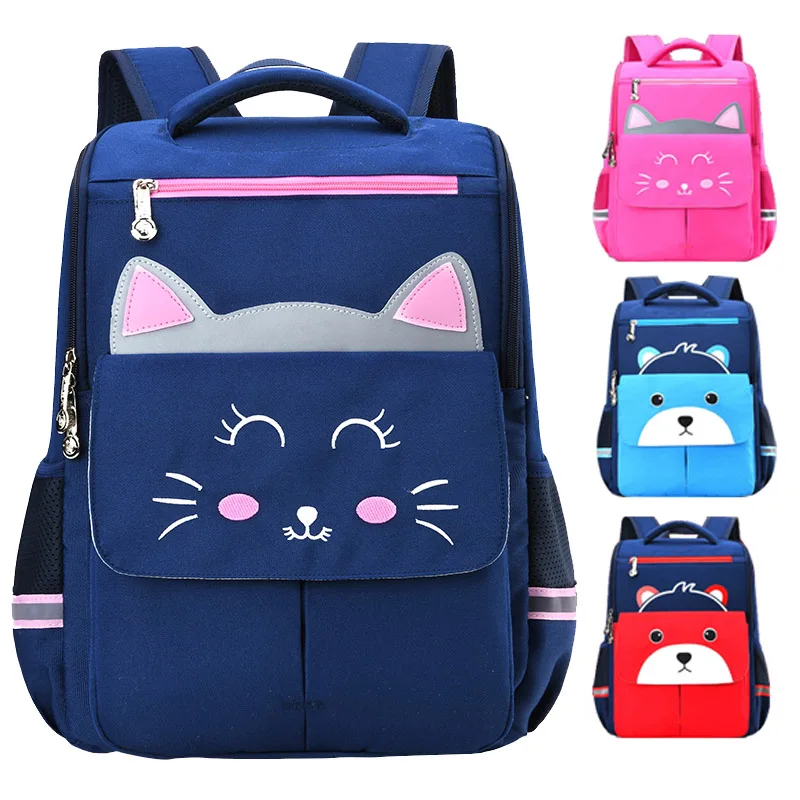 Рюкзак для мальчиков и девочек, нейлоновый школьный рюкзак с мультипликационным изображением кота, школьный рюкзак с изображением животны...