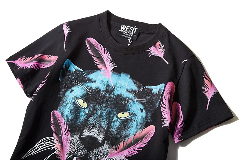 

New Novelty 19ss High Men Feather wolf head T Shirts kanye T-Shirt Hip Hop Skateboard Street Cotton T-Shirts Tee Top #F27