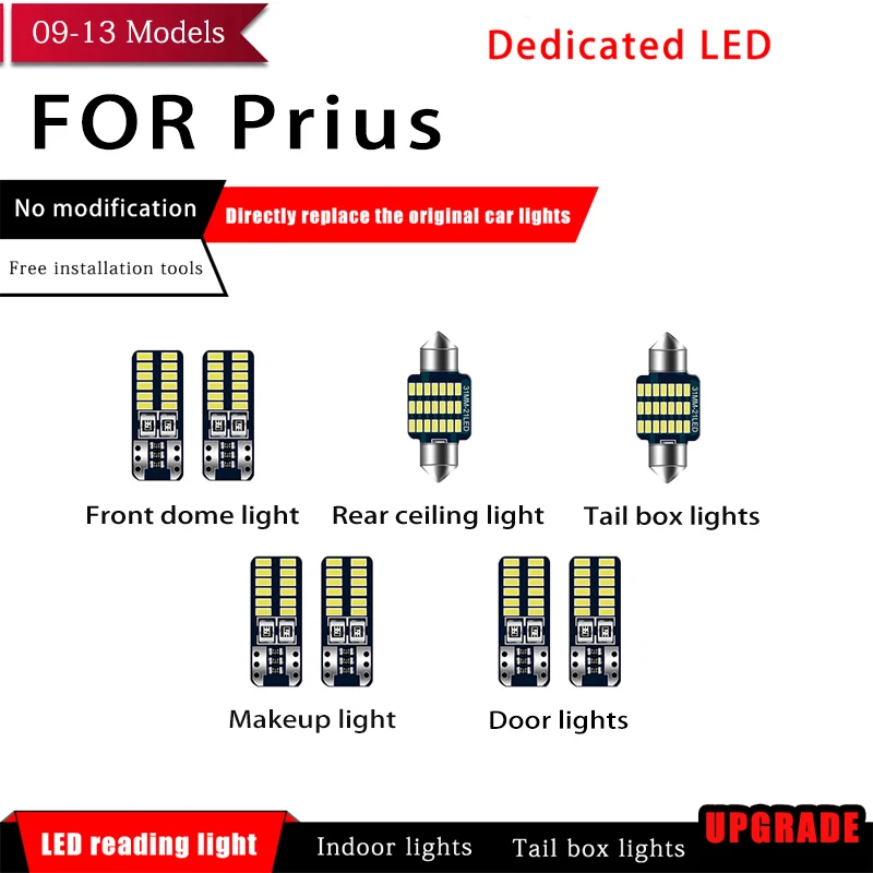 

8 Pcs Car White Interior LED Light Bulbs Package 31mm 12V For Toyota Prius 2009 2010 2011 2012 2013 Auto Map Dome License Light
