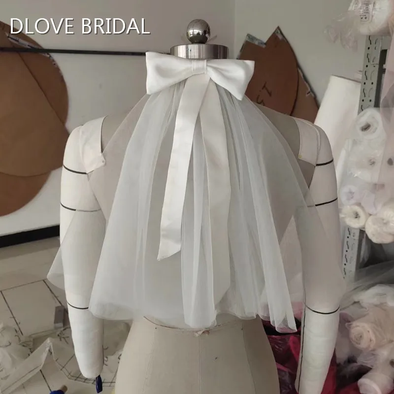 Новый стиль милые короткие свадебные аксессуары из вуали два слоя с атласным
