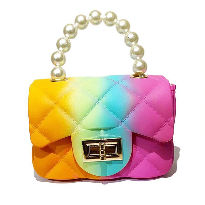 

2021 New Small Jelly Bag Women PVC Spray Color Gradient Pearl Handbag Chain Shoulder Crossbody Bag Lady Fashion Tote Wholesale
