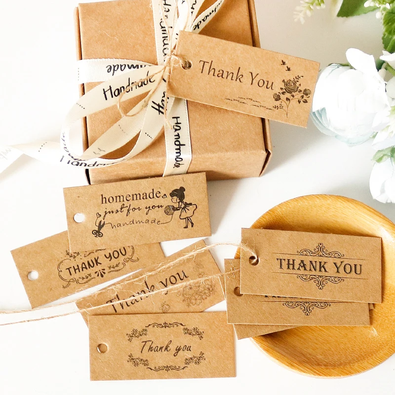 

300pcs Craft Paper Bookmarks Handmade Thank You Kraft Gift Tag Wedding Party Decorative Hang Tags DIY Stationery Book Marker