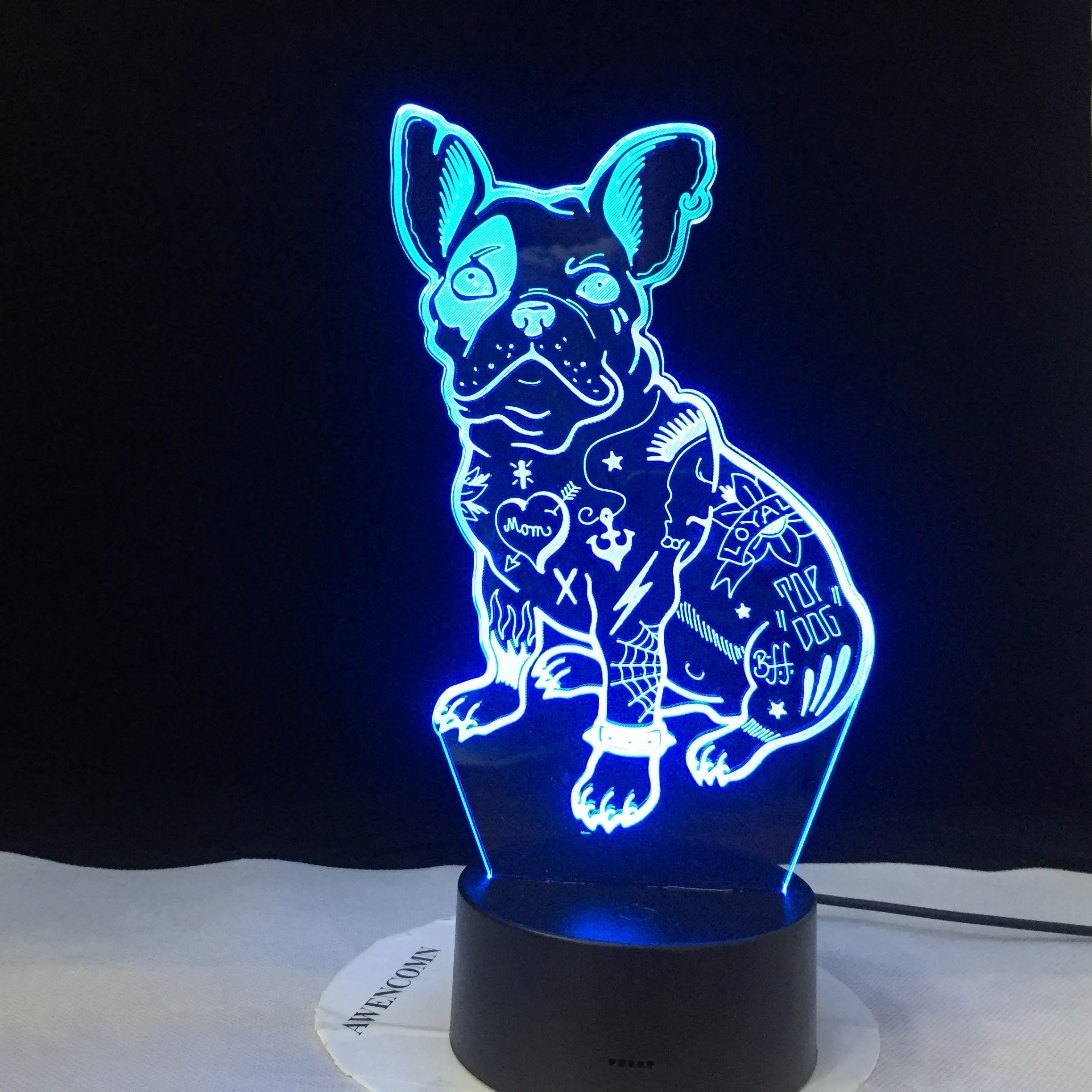 Светодиодный настольный 3d светильник Bulldog 2019 французская Милая любовь щенок RGBw