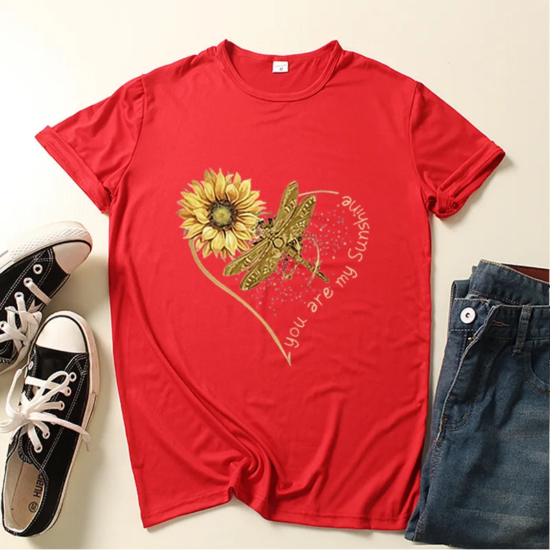 

You Are My Sunshine Letter Print Women T Shirt Short Sleeve O Neck Loose Women Tshirt Ladies Tee Shirt Clothes Camisetas Mujer