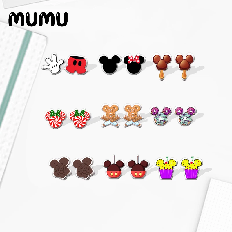 

2021 New Mickey Dessert Stud Earring Sweet Ice Cream Epoxy Jewelry Resin Acrylic Earrings Handmade Gifts Fan