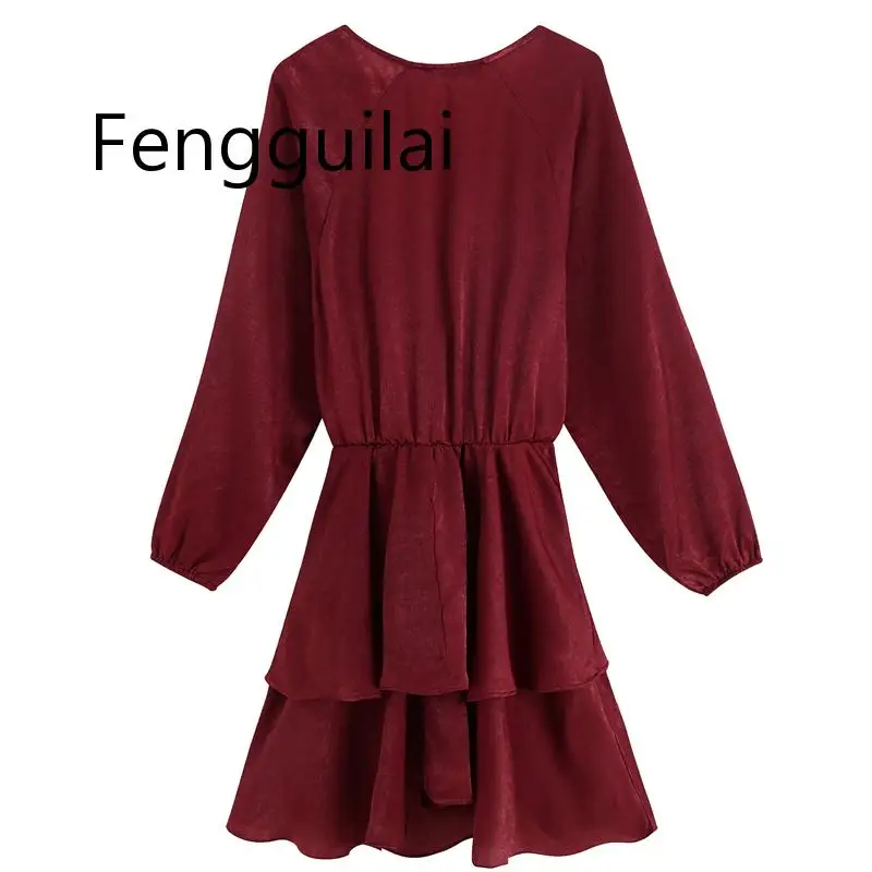 FENGGUILAI 2019 каскадные платья женские модные однотонные шелковые текстурированные