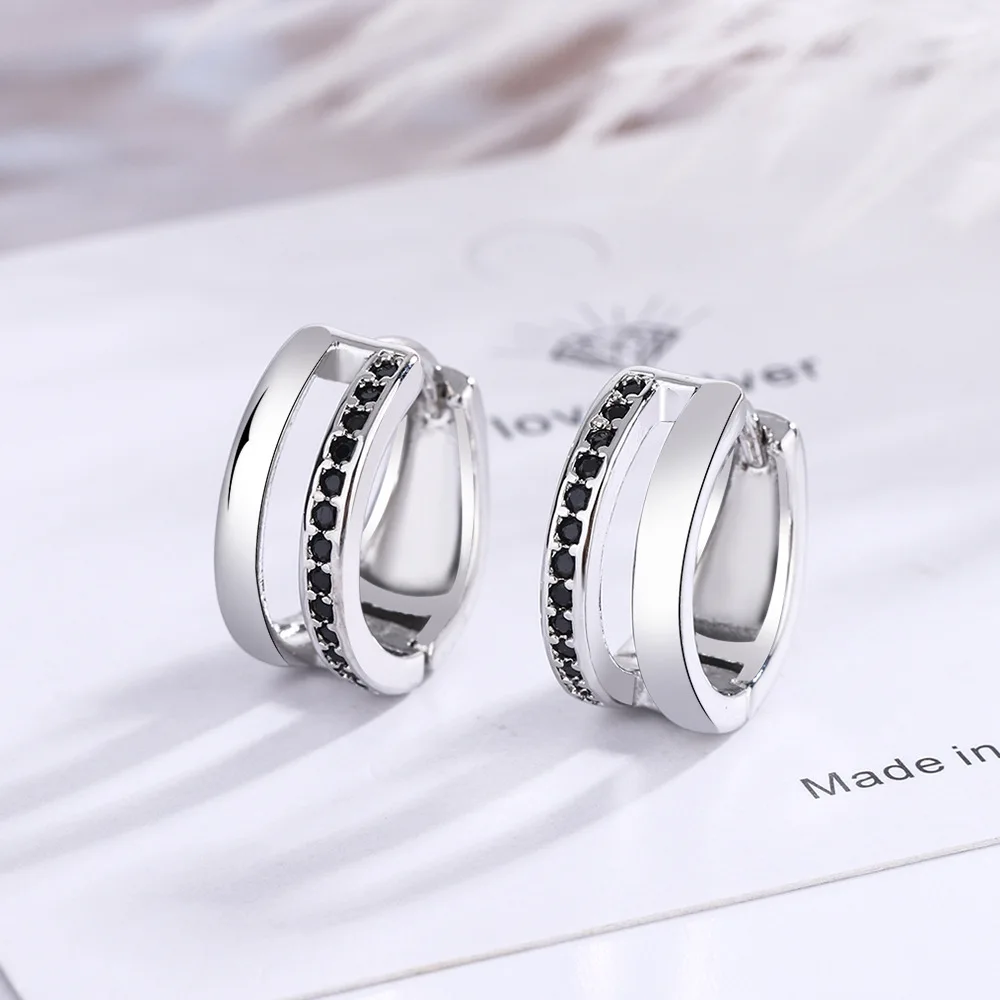 

Fashion Silver Color Black Zircon Piercing Stud Earring For Women Girls Wedding Birthday Jewelry Pendientes Oorbellen eh1785