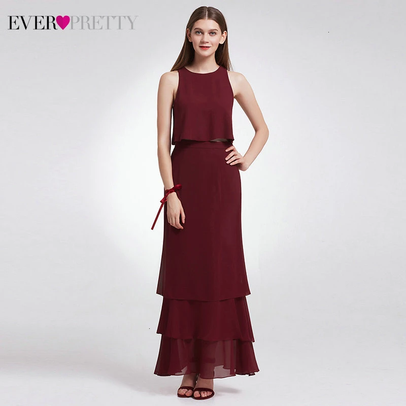 Элегантное платье подружки невесты из двух частей Ever Pretty; простое шифоновое платье с круглым вырезом и оборками для свадебной вечеринки; Sukienki; EP07173