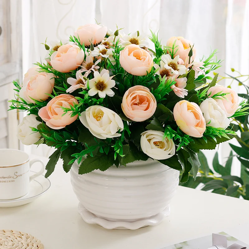 Современная керамическая ваза + набор искусственных цветов фигурка украшение