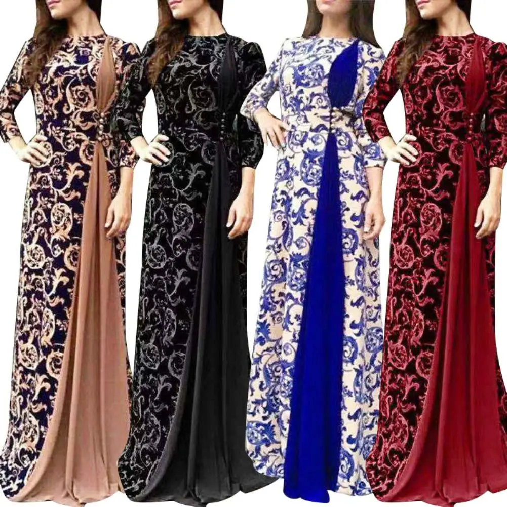

Plus Size Evening Party Medieval Women Floral Print 3/4 Sleeve Maxi Dress Gown