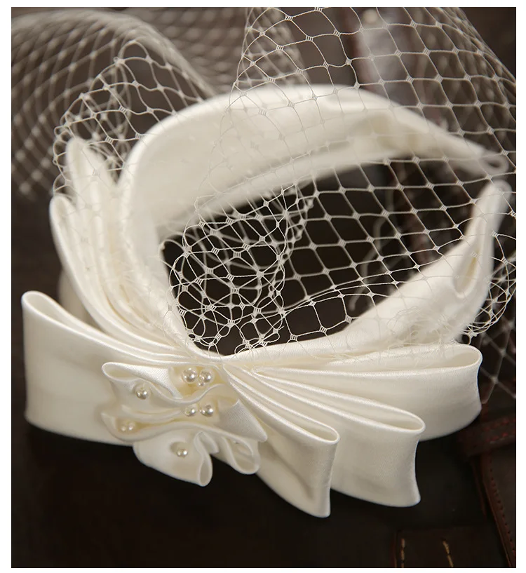 

Ladies Lace Bow Headband Decoration Wedding Bridal Hat Senior Satin Material Bride Shooting Decoration Hat French Retro