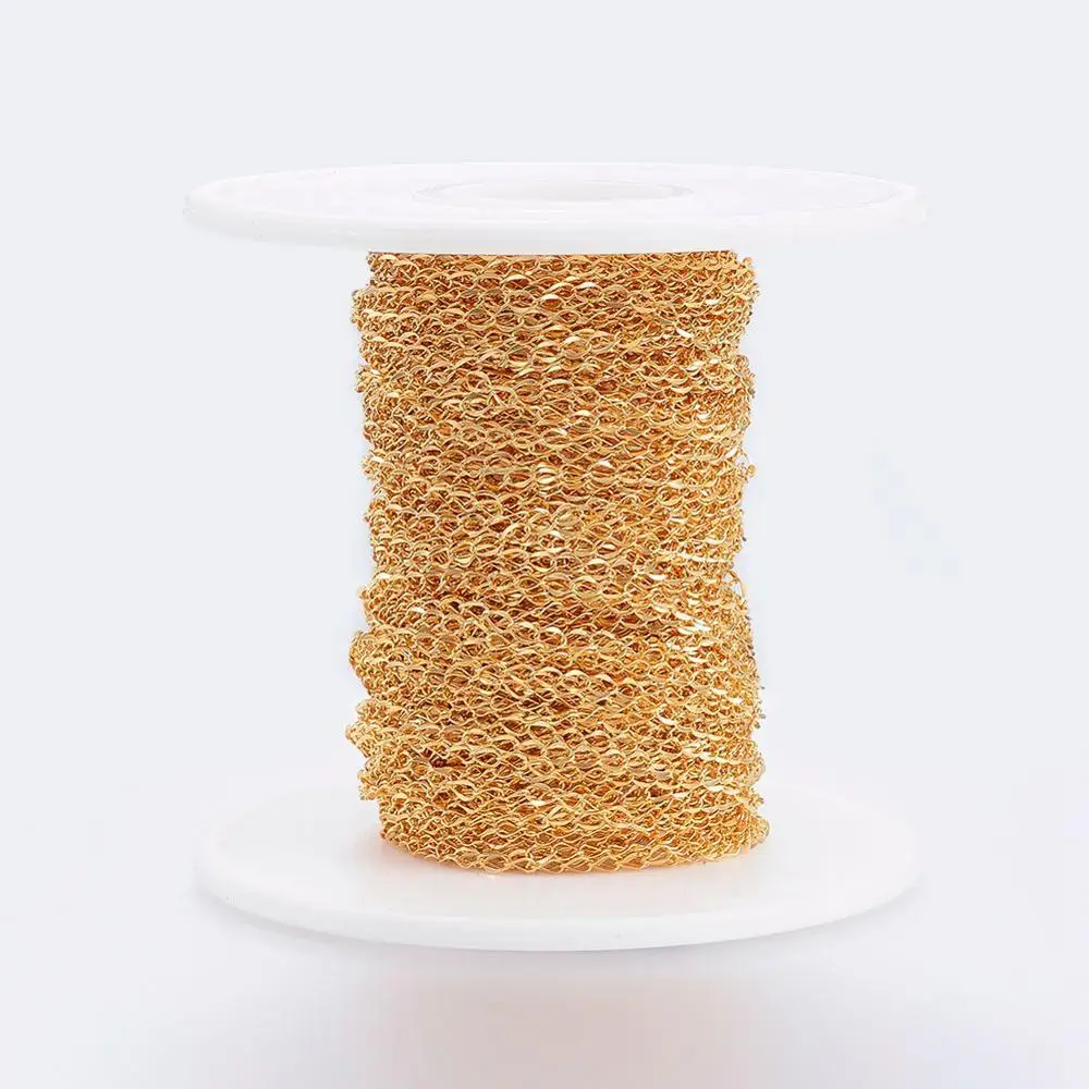 

20m/roll Stainless Steel Curb Chains Handmade with Spool Soldered Golden For Neckalce Bracelet DIY Making Accessories