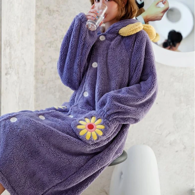 

Ladies Homewear 2020 Fall/Winter New Thick Loose Coral Velvet Nightgown Bathrobe Women Casual Warmth sexy sleepwear pijamas