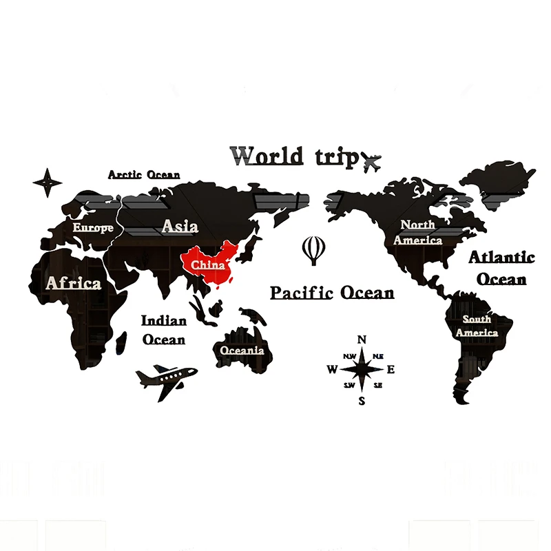 Карта мира искусственные акриловые обои украшения офисной компании 3D-наклейки