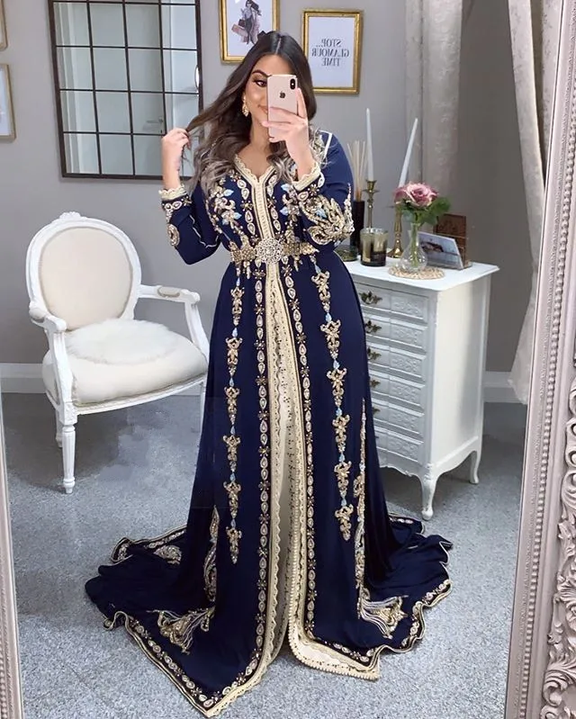 Марокканское Кафтан Вечерние платья с вышивкой аппликации мусульманское