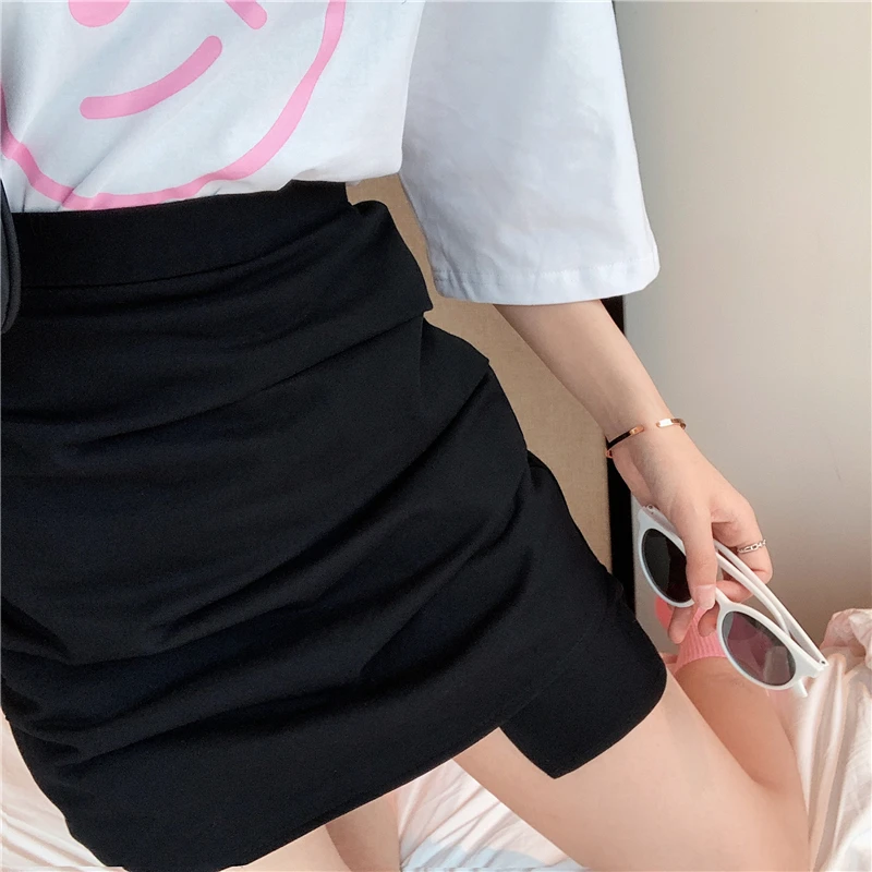 Pleated Bodycorn Pencil Skirts Women Purple High Waist Sexy Skinny Korean Summer Mini Skirt Zipper Short Vintage W918 | Женская одежда