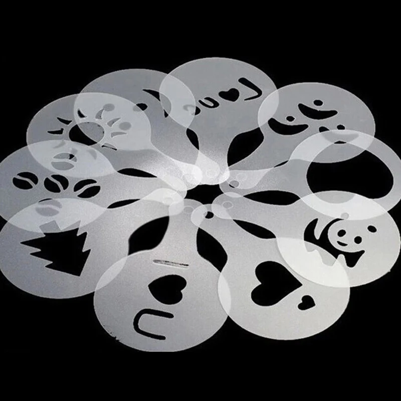 

16PCS Coffee Stencil Mold Plastic Coffee Printing Model Foam Spray Cake Decorating Tool For Home Creative Coffee Accessories
