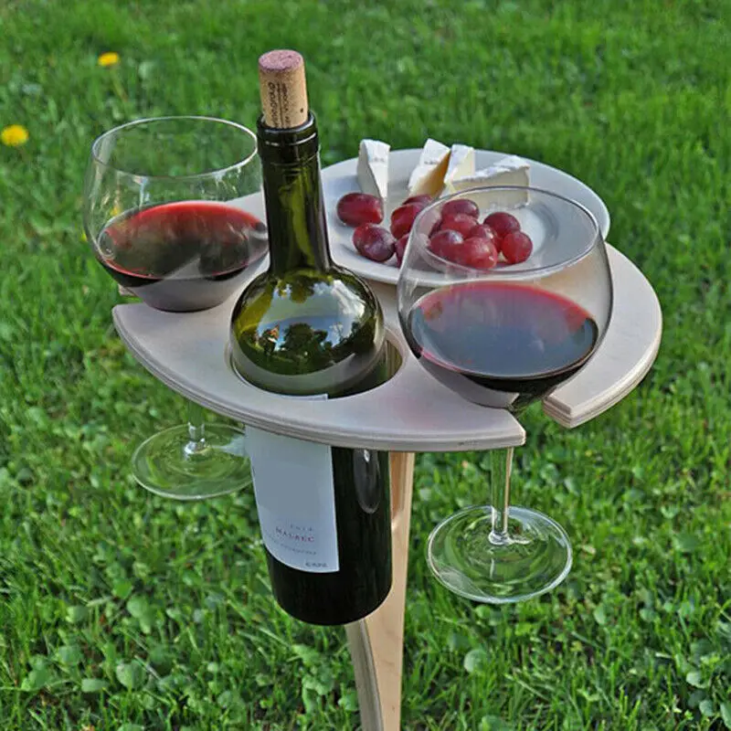 

1PC Wood Color Outdoor Wine Table with Foldable Round Desktop Mini Wooden Picnic Table Easy To Carry Wine Rack Outdoor Furniture