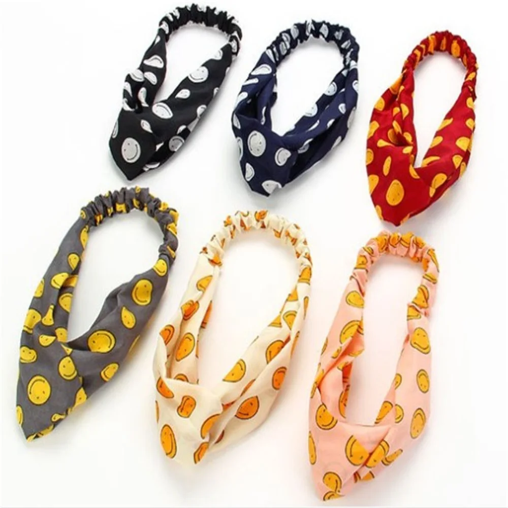 Повязка на голову женская с принтом улыбки эластичная лента для волос в