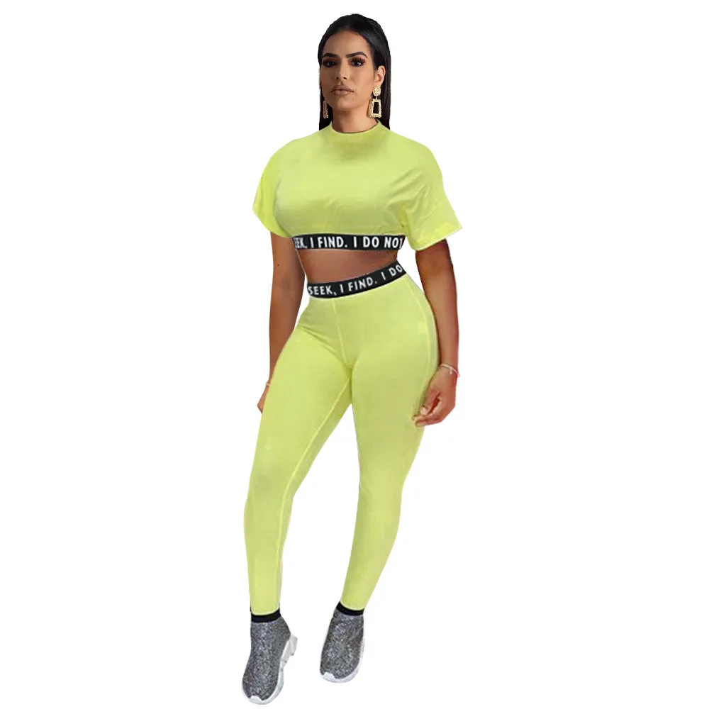 

High-Quality Suit Two-Piece Suit Casual Sexy Women's Solid Color Letter Sexy Short Sleeve + Trousers Two-Piece Suit Summer 2021